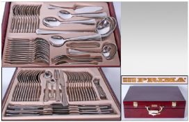 Prima Henley Balmoral 95 Piece Cutlery Set in polished wooden presentation case, mint condition.