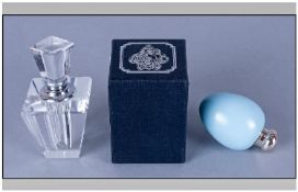 Perfume Bottles, 2 in total Ceramic In The Form f A Starlings Egg, pale blue with metal lid, Art