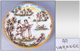 Italian Majolica Plaque underglazed painted of dancing figures of traditional designs. Signed AP