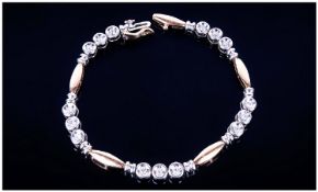 18ct Gold Diamond Bracelet Set With 15 Round Cut Diamonds In white Gold In Groups Of 3 Rub Over