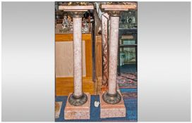 Pair of French Ormalu Mounted Pouge Pink Marble Coloums Of Slender Form with Square Revolving Tops