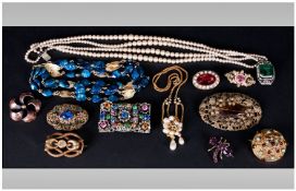 A Good Collection Of Vintage Costume Stone Set Jewellery, 12 pieces in total. Includes Brooch,
