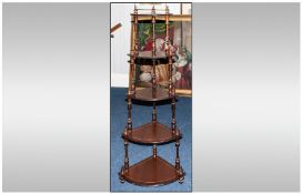 A Reproduction Five Tier Mahogany Inlaid Corner What Not with Bow Fronted Shelves, Supported by