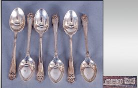 Six Silver Spoons with cross golfing club raised to finials. Fully Hallmarked, Sheffield 1933.