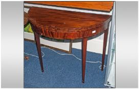 Demi Lume Card Table with Green Velvet Surface. Marquetry Inlay with Four Square Tapering Legs.