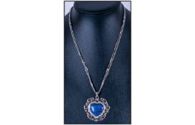 Lapis Lazuli and Swarovski Crystal Pendant Necklace, the heart shaped cabochon of lapis lazuli