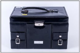 Black Leatherette Jewellery Box Containing a quantity of costume jewellery including brooches,