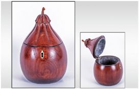 Carved Fruitwood Tea Caddy in the shape of a Gourd. Georgian design Treen Tea Caddy The top carved