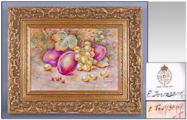 Royal Worcester Hand Painted Fruits Wall Plaque, signed E. Townsend. Dated 1976. 'Plums & Grapes'