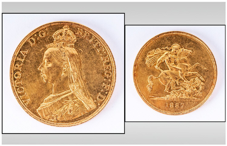 Queen Victoria 1887 Gold Five Pound Coin.