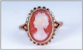 9ct Gold Dress Ring Set With A Cameo Depicting A Young Woman Facing Right, Fully Hallmarked, Ring