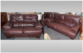 Brown Leather Granfort Sofas comprising one three seater and one two seater. Extra deep cushions and