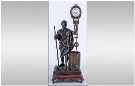 French 19th Century Impressive Bronze Figural Mystery Clock, Circa 1880. 8 Day Movement. Excellent