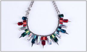 Multicolour Large Crystal Cleopatra Necklace, the bib front comprising claw set large and smaller