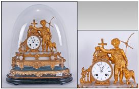 French Gilt Metal Clock under a dome, of fine quality. Surrmounted to the white alabaster base. A