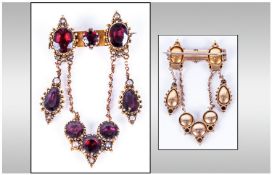 George III Very Fine 15ct Gold Set Rhodolite Garnet & Seed Pearl Pendant/Brooch Drop. 2.5x1.5"