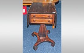 Small Regency Side Table, with flat sides, beneath two long drawers, supported by a balister shape