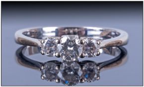 18ct White Gold Three Stone Diamond Ring, Set With 3 Round Modern Brilliant Cut Diamonds In A