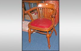 Early To Mid 20th Century Captains Chair, Spindle Backed, Red Leatherette Seat.