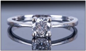 9ct White Gold Diamond Ring Set With A Single Round Modern Brilliant Cut Diamond, Fully