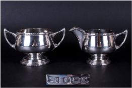 Walker & Hall Quality Silver Milk Jug & Two Handle Sugar Bowl, Hallmark Sheffield 1931. Each 3" in