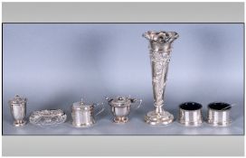 Small Miscellaneous Lot Comprising Silver Trumpet Shaped Vase With Embossed Scroll Decoration &