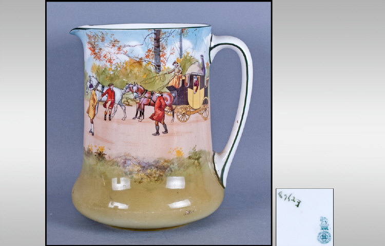 Royal Doulton Series Ware Jug, hand painted with coaching scene decoration 8.5 inches in height.