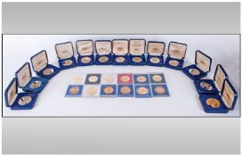 25 Boxed Proof Coins, Assorted 22ct Gold Plated, Bronze & Nickel Silver, Mostly Tower Mint To