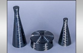 Midwinter Jessie Tait 3 Piece Cruet Set from the Clayburn Factory Black and White design from the