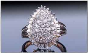 Ladies Gold Pear Shaped Baguette & Brilliant Diamond Cluster Ring with round brilliant cut