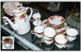 Royal Albert Country Roses Part Tea Set comprising 6 cups & saucers, milk jug, sandwich plate with