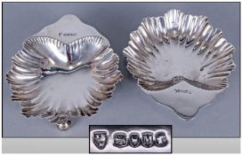 Victorian Fine Pair Of Silver Shell Form Bon Bon Dishes raised on ball feet. Hallmark London 1887.