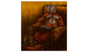 Theodore Major 1908-1999 Framed Pastel, Showing A Woman Knitting, In A Large Armchair, Signed
