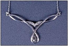 9ct White Gold Pendant, Entwined Celtic Design Set With Round Black And White Diamonds, Fully