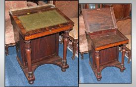William IV Rosewood Davenport, pierced gallery, The hinged fall front with two short drawers, turned