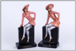 Art Deco Hand Painted Chalk Figures, 2 in total, Titled 'Sitting Dancer' Young woman dressed in