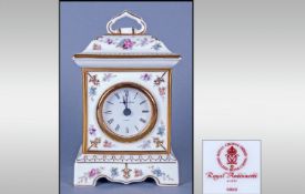 Royal Crown Derby "Royal Antionette Mantle Clock". 7" High. Original Fitted Box. Quartz.