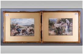 Pair Of Birkett Foster Prints, depicting children in country pursuits. Framed & Mounted behind glass