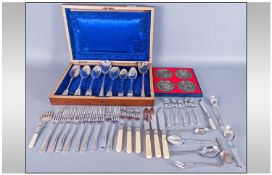 Collection of canteen of cutlery together with a metal united states coaster set.