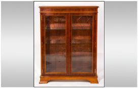 Reproduction Glazed Double Door Standing Bookcase three adjustable interior yew wood shelves with