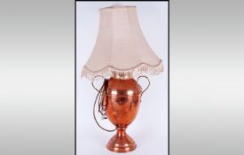 Unusual Brass and Copper Lamp, With two handles and decorative water tap 29 inches in height.