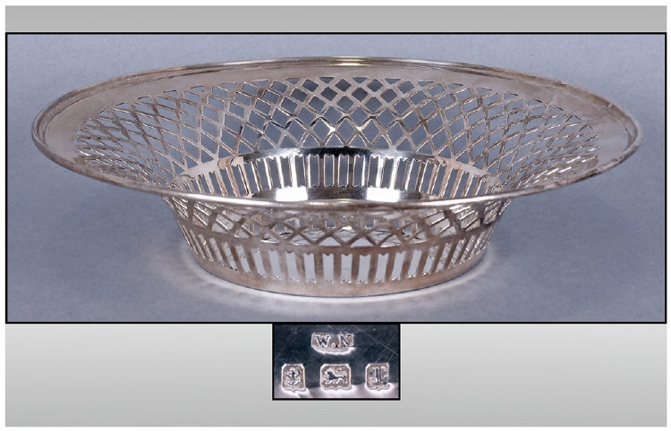 Edwardian Silver Lattice Openwork Circular Flared Bowl Hallmark Birmingham 1910, makers mark W.N,