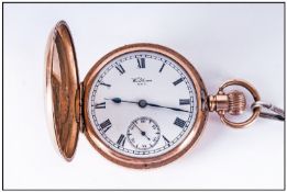 Gents Full Hunter Waltham Pocket Watch, white porcelain dial, roman numerals with subsidairy