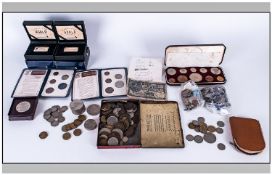 Mixed Lot Of Mostly English Low Value Coins, to include 1953 coin set, Britains first decimal coins,