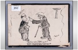 A Cartoon Like Ink Sketch Titled 'To the Scrapheap'. Depicting an Old Man Talking to a Priest. 10