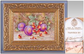 Royal Worcester Hand Painted Fruits Wall Plaque, signed E. Townsend. Dated 1976. Plums &