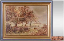 Glyn Carter Landscape Scene With A Fox Out Hunting, oil on canvas, signed, 16x22". gilt frame.