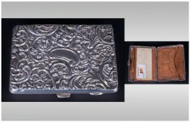 Edwardian Ladies Ornate And Embossed Silver Cased Card &  Note Case complete with pencil also with