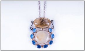 Large Silver Gem Set Pendant Suspended On A Silver Chain, Stamped 925, Pendant Length 5cm