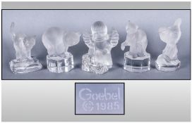 Goebel - Lalique Style Collection of Frosted Glass Figures, Raised on Clear Glass Bases. c.1980'